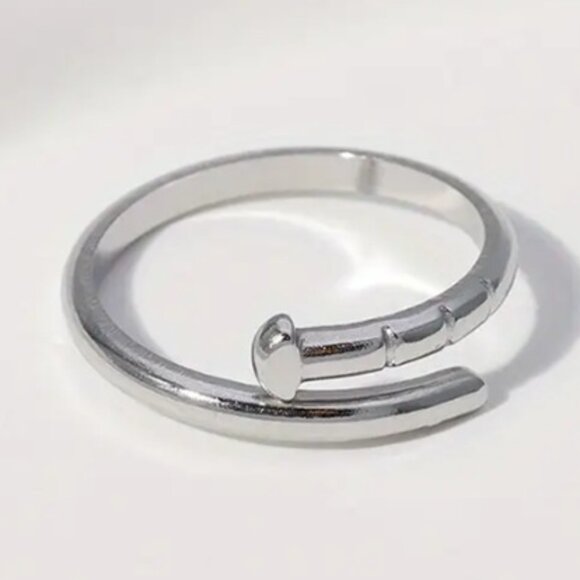 Bohemian Boho-Chic Minimalist Adjustable Nail-Shaped Ring - Sterling Silver - Picture 1 of 3